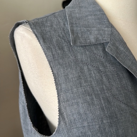 ELLEN TRACY Blue Linen Shirtdress Casual Lounge Sleeveless Button Front, Size 8 - Picture 9 of 13